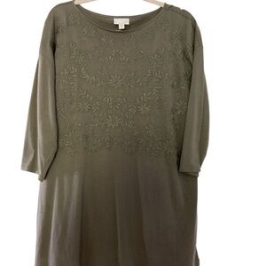 J Jill pullover top, Large.  Olive green with same color embroidery. 3/4 sleeves